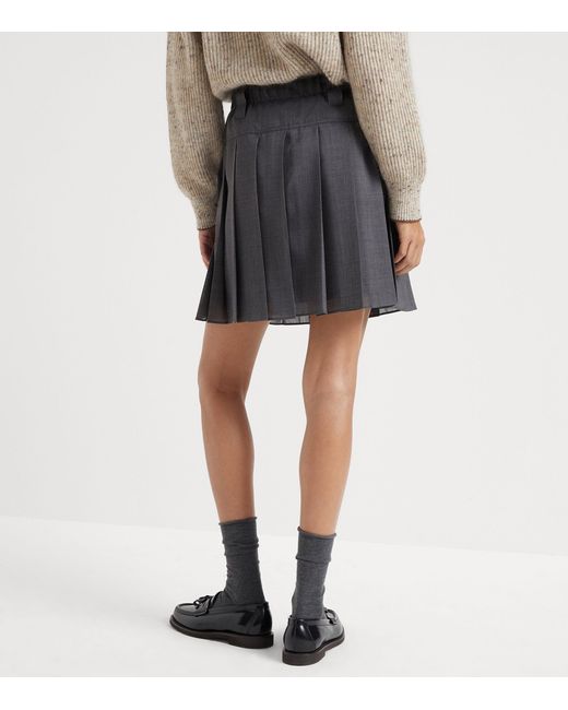 Brunello Cucinelli Gray Wool-blend Pleated Mini Skirt