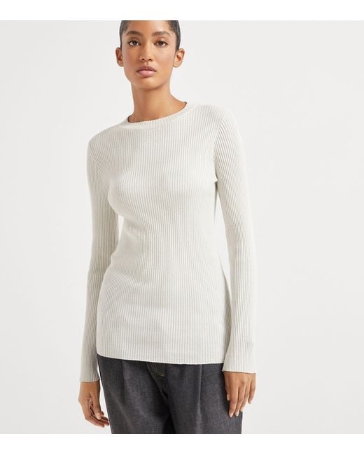 Brunello Cucinelli Gray Cashmere-Blend Sparkle Sweater