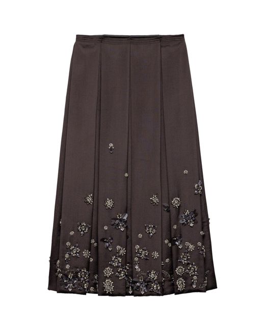 Prada Brown Silk-Wool Embroidered Skirt