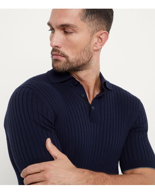 Brunello Cucinelli Cotton Rib-knit Polo Shirt in Blue for Men