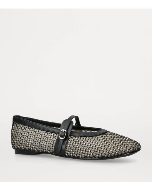 Steve Madden Black Crystal-Embellished Mesh Rejoice-Mr Flats