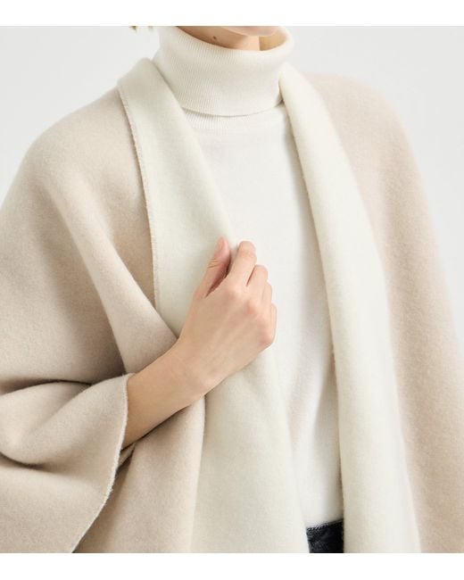 Brunello Cucinelli White Wool-Cashmere Reversible Poncho
