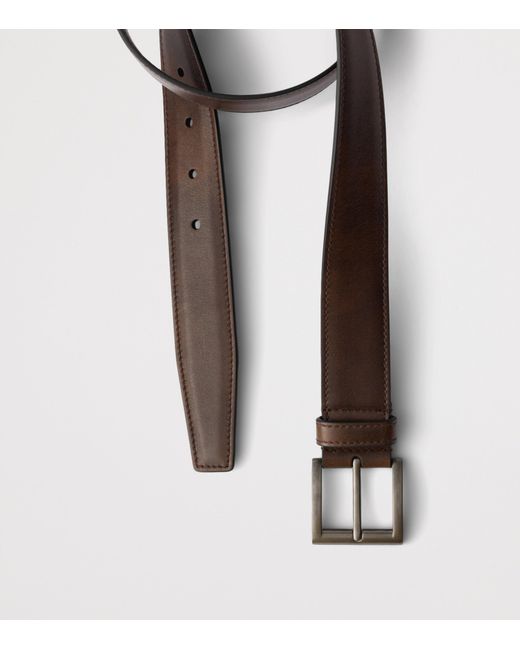 Prada Brown Leather Square-Buckle Belt for men