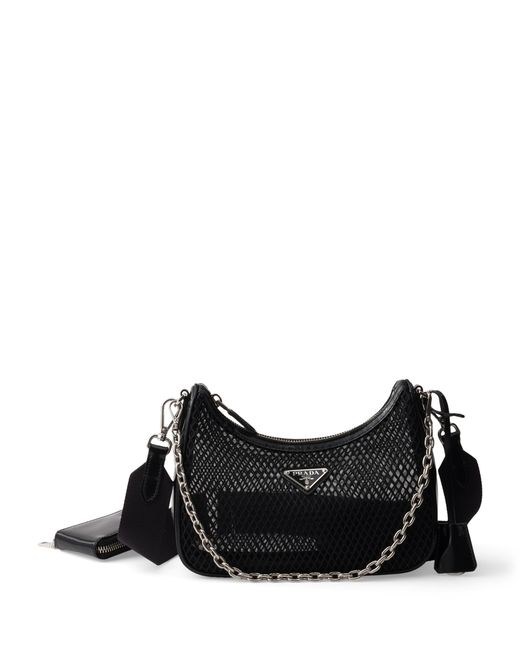 Prada Black Re-Edition 2005 Mesh And Brushed Leather Bag