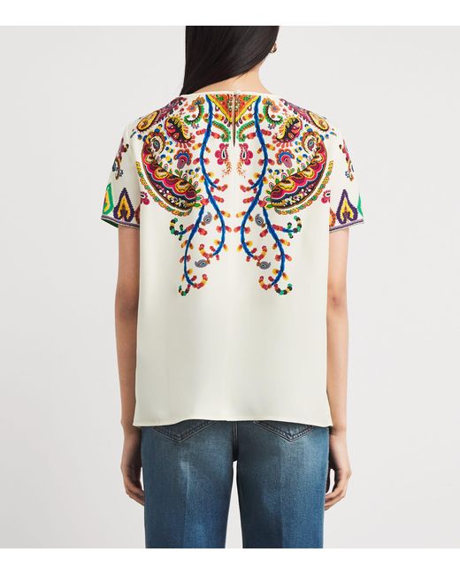 Etro White Silk Short-Sleeve Blouse