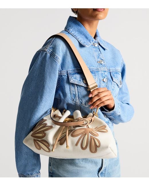 Jimmy Choo Natural Medium Recycled Canvas Cinch Bucket Bag