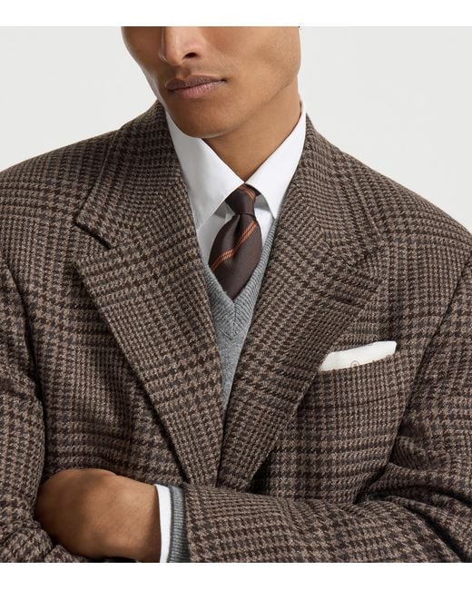 Brunello Cucinelli Brown Silk Striped Tie for men