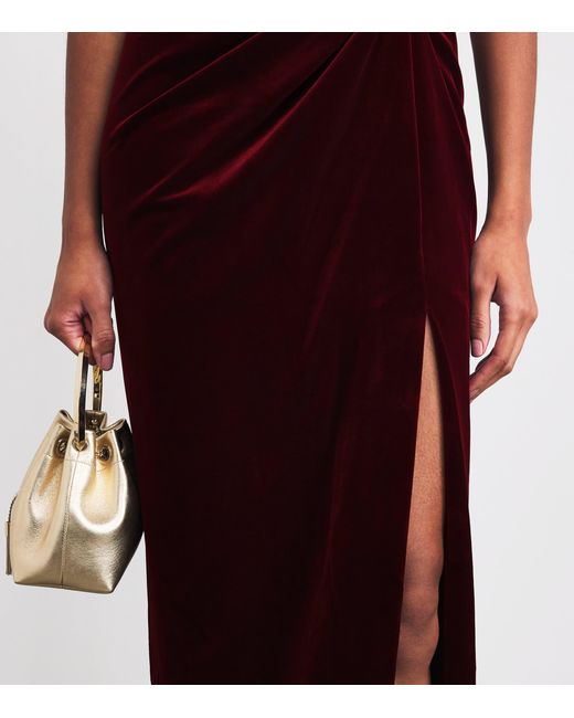 self portrait burgundy velvet dress Burgundy Tie Neck Satin Maxi Dress – self-portrait main image 1