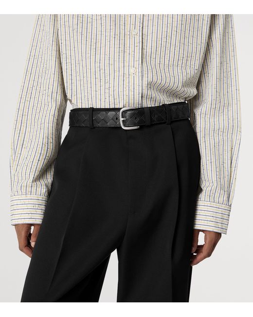 Bottega Veneta Black Grained Leather Intrecciato Belt for men