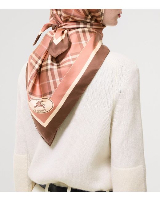 Burberry Pink Silk Knight Stamp Scarf