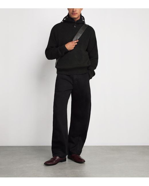 Lemaire Black Wool-Blend Button-Hood Sweater for men