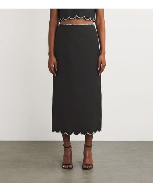 Zimmermann Black Linen Scalloped Midi Skirt