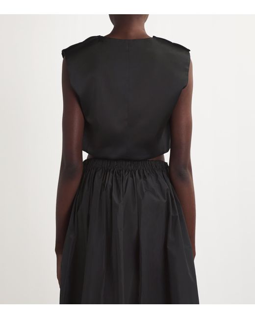 Sandro Black Satin Bow Cropped Top