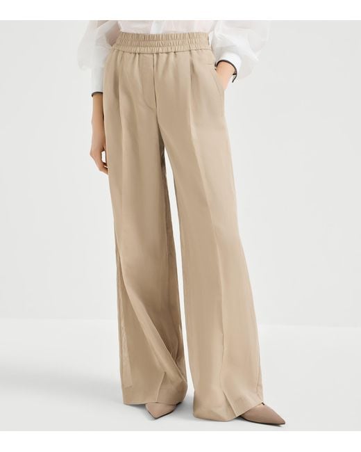 Brunello Cucinelli Natural Cotton Organza Wide-Leg Trousers