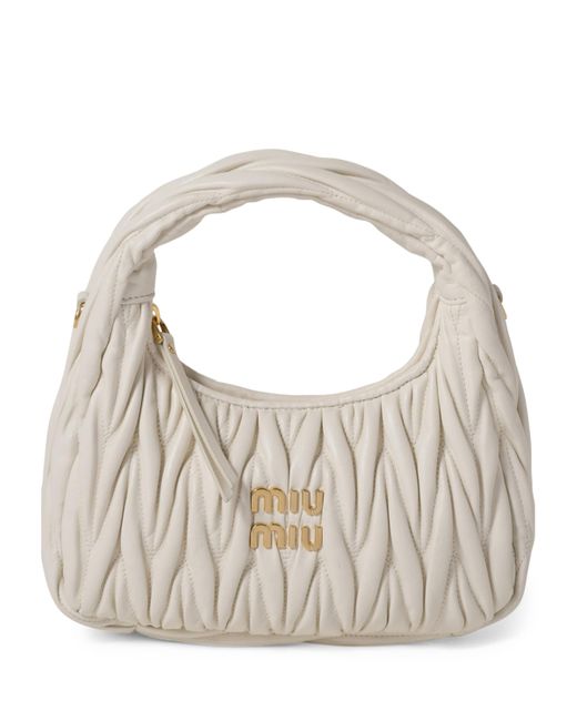 Miu Miu White Small Matelassé Leather Wander Top-Handle Bag