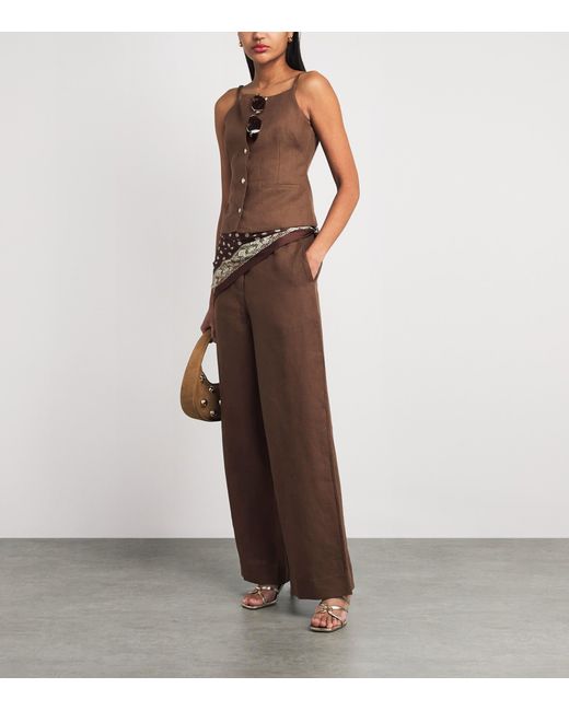 Maje Brown Linen Belted Trousers