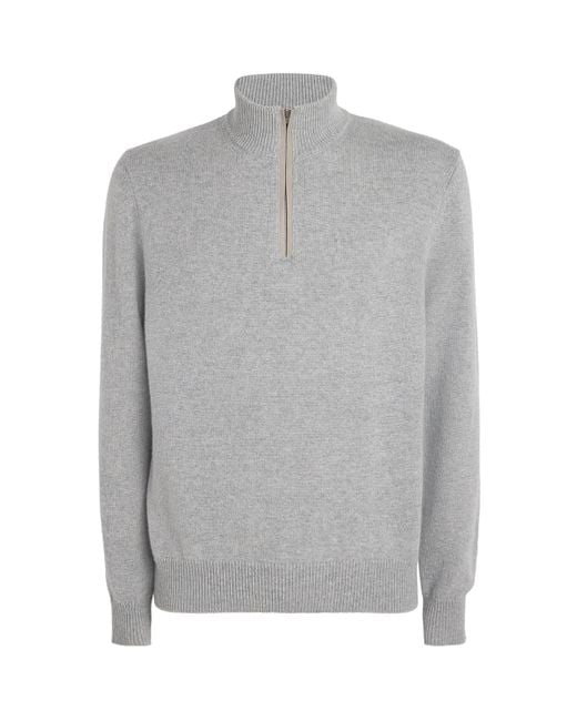 Agnona Gray Cashmere Quarter-Zip Sweater for men