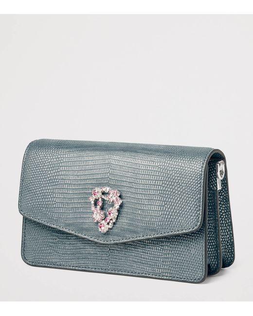 Aspinal Blue Leather Snakeskin-Embossed Eliza Clutch Bag