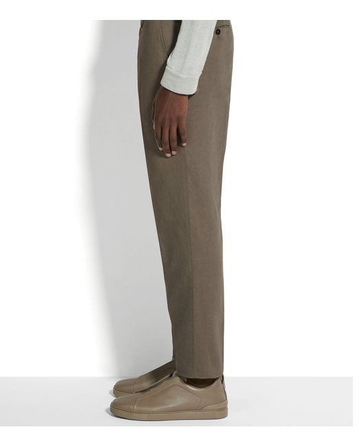 Zegna Gray Cotton-linen Tailored Slim Trousers for men