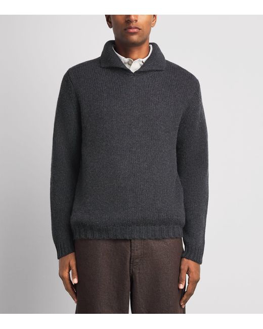 Allude Black Cashmere Collared Sweater for men