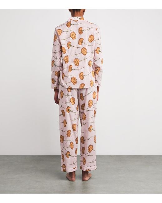 Desmond & Dempsey White Cotton Carnations Pyjama Set