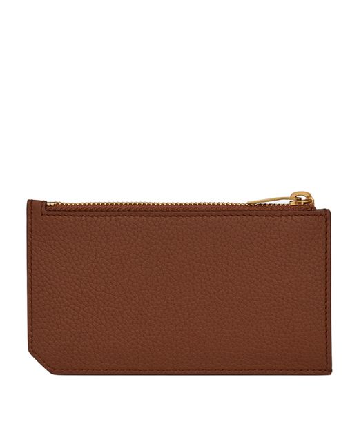 Saint Laurent Brown Leather Monogram Card Holder for men