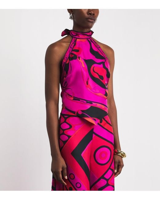 Emilio Pucci Pink Silk Printed Halterneck Top