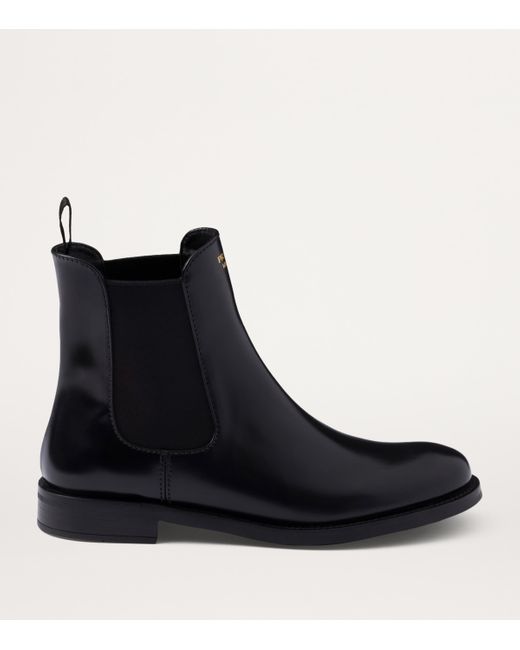 Prada Black Brushed Leather Ankle Boots