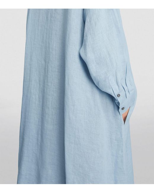 Eskandar Blue A-line Collarless Shirt Dress