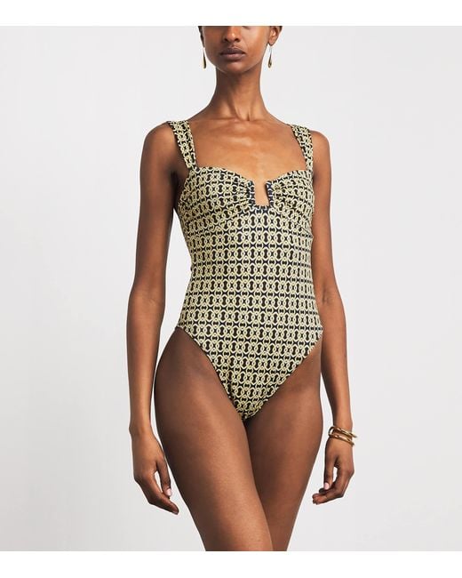 Away That Day White Geometric Print Cannes Swimsuit
