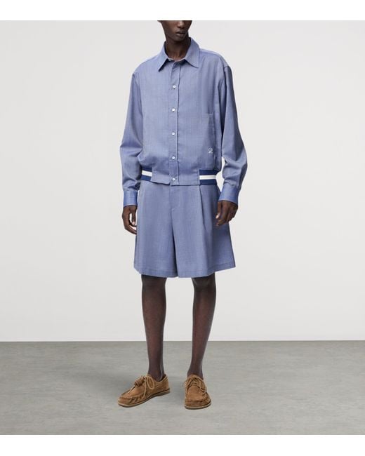 Loewe Blue Wool-Blend Stripe-Trim Shirt Jacket for men