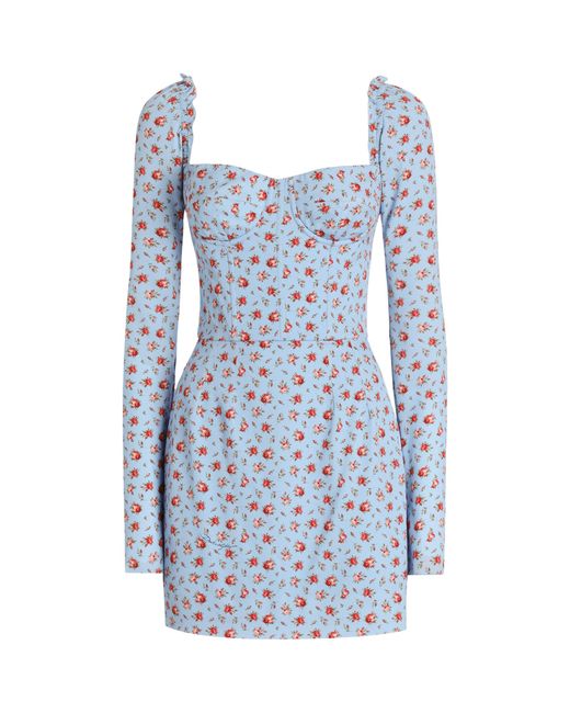 Dolce & Gabbana Blue Silk-Blend Floral Mini Dress