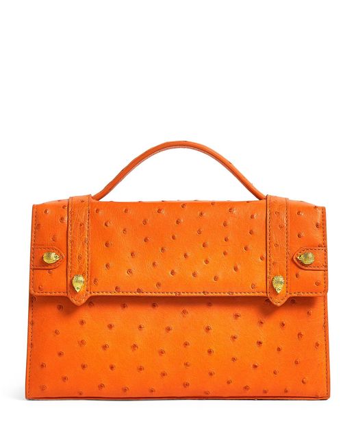 Ethan K Orange Ostrich Leather Mini Briefcase Top-handle Bag