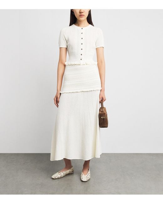 Sandro White Pointelle-Knit Cropped Cardigan