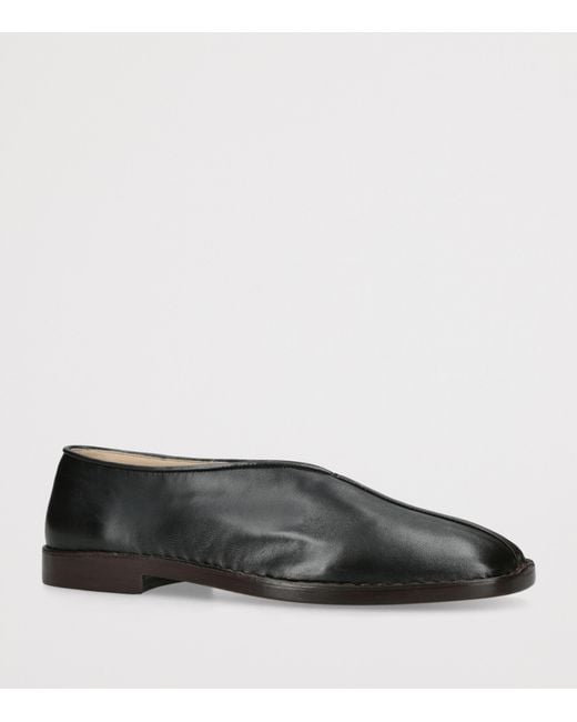 Lemaire Black Leather Piped Slippers for men