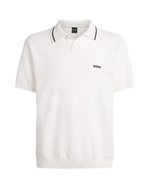 Boss White Cotton Open-Collar Polo Shirt for men