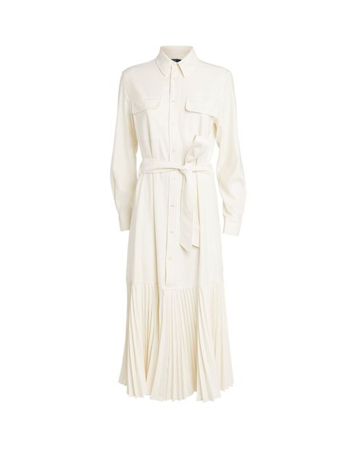 Polo Ralph Lauren White Pleated Shirt Midi Dress
