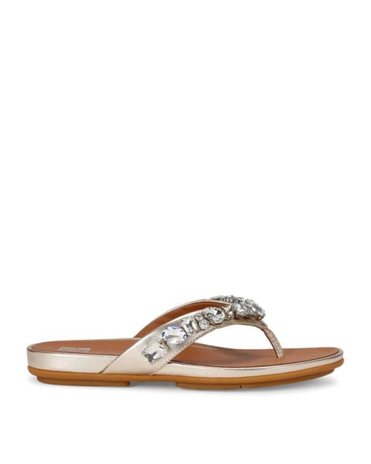 Fitflop Brown Leather Embellished Gracie Flip Flops