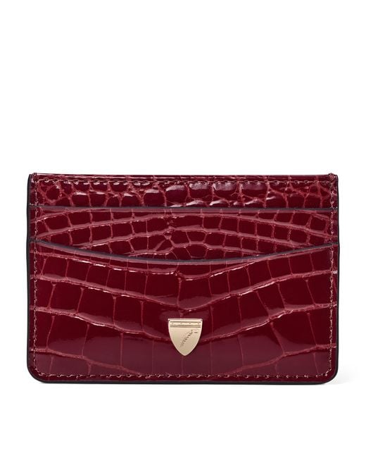 Aspinal Red Leather Croc-Embossed Slim Card Holder for men