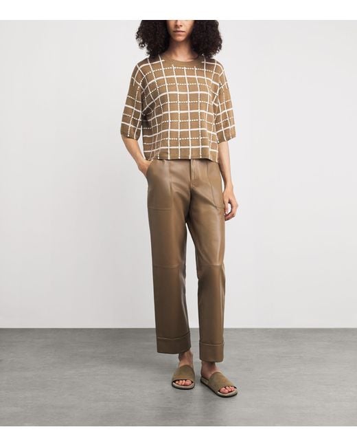 Lafayette 148 New York Natural Cashmere-Linen-Blend Grid Sweater