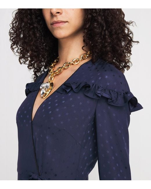 Alessandra Rich Blue Silk Pleated Midi Dress
