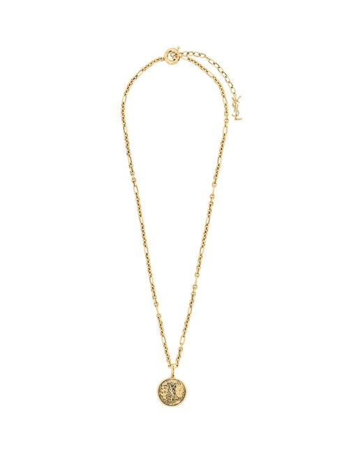 Saint Laurent Metallic Cassandre Medallion Necklace for men