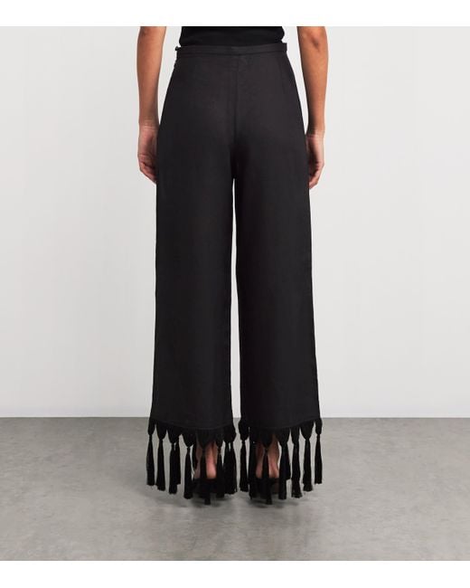 ‎Taller Marmo Black Linen Fringe-Trim Marlino Trousers