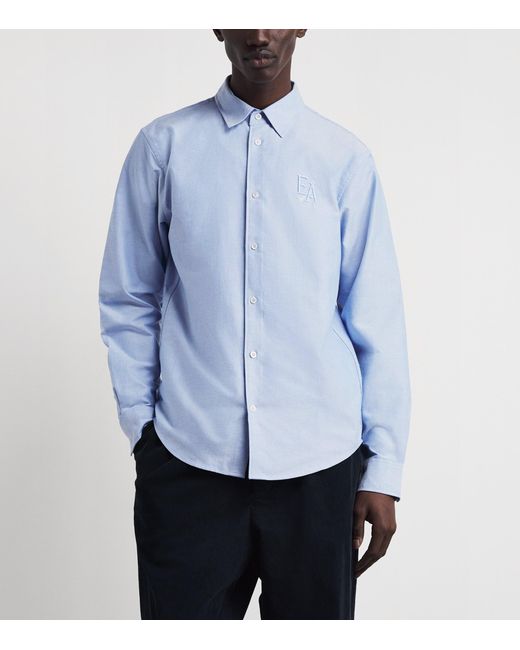 Emporio Armani Blue Cotton Logo Button-Up Shirt for men