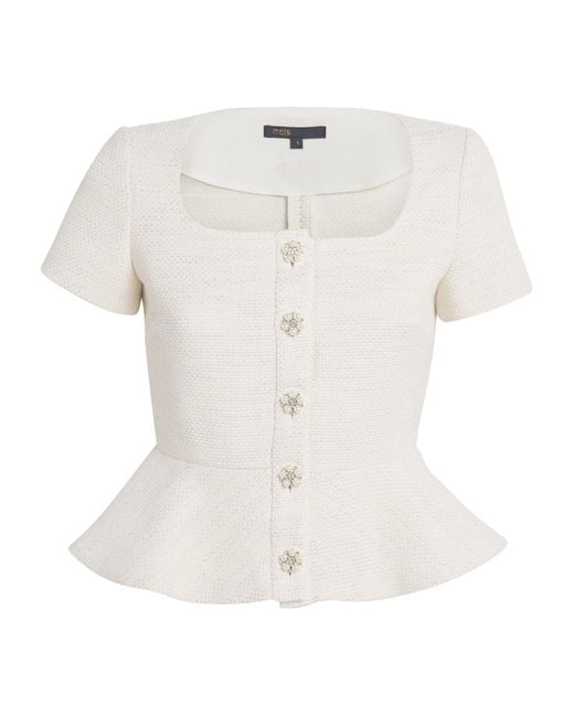 Maje Tweed Peplum Top in White | Lyst Canada