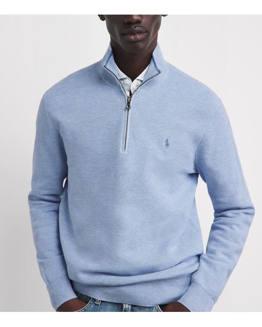 Polo Ralph Lauren Blue Cotton Quarter-Zip Sweatshirt for men