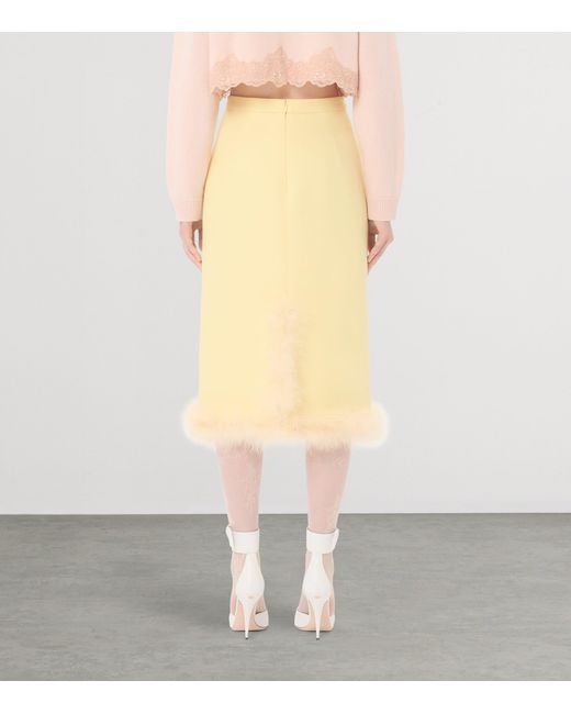 Valentino Yellow Virgin Wool-Silk Trimmed Midi Skirt