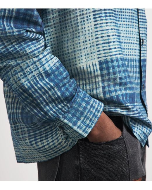 Kartik Research Blue Silk Check Shirt for men