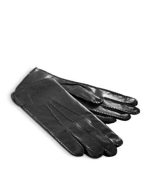 Aspinal Black Wool-Cashmere Lined Leather Gloves for men