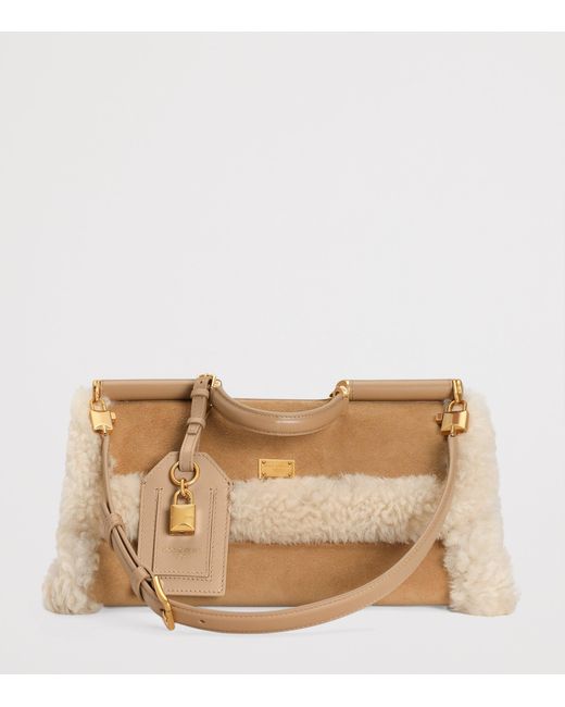 Dolce & Gabbana Metallic Calfskin Fur-Trim My Sicily Top-Handle Bag